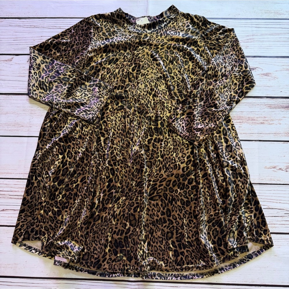 Southern Stitch Leopard Velvet Mock Neck Swing Tunic Top XXL NEW